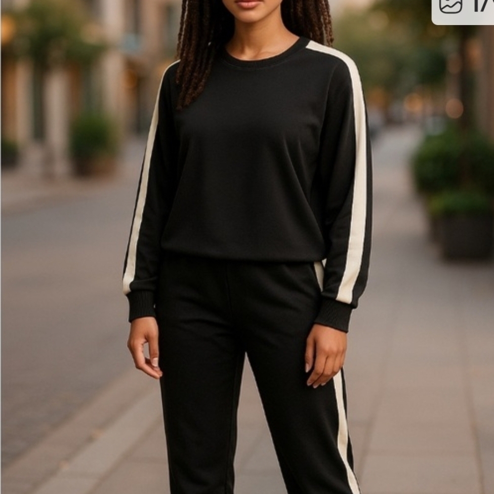 Chico's Black and White Track Pants and Top Set